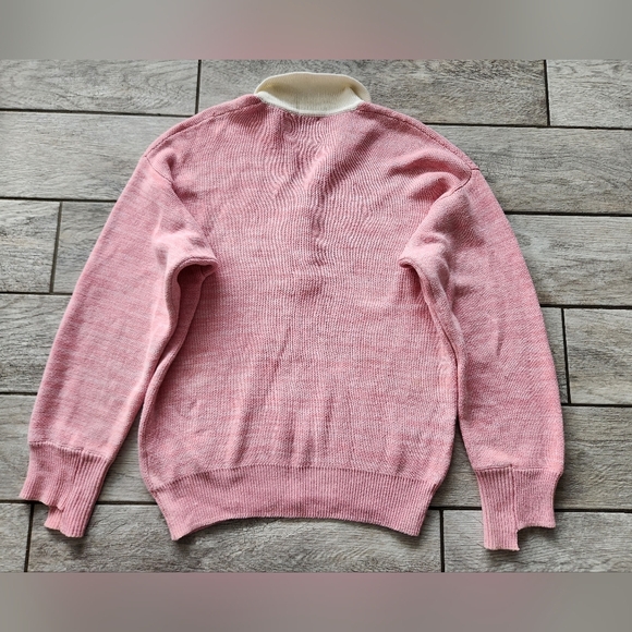 BDG Renna Long Sleeve Rugby Sweater Large Pink Oversized Preppy Collared Cotton - Picture 7 of 14
